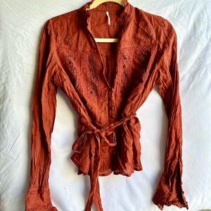FREE PEOPLE Rust/Brown button up shirt SWEET MEMORIES